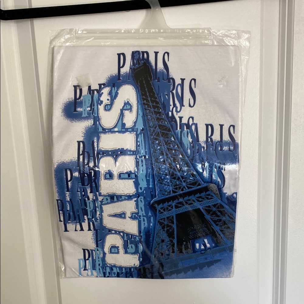Paris Graphic White and Blue T-Shirt
